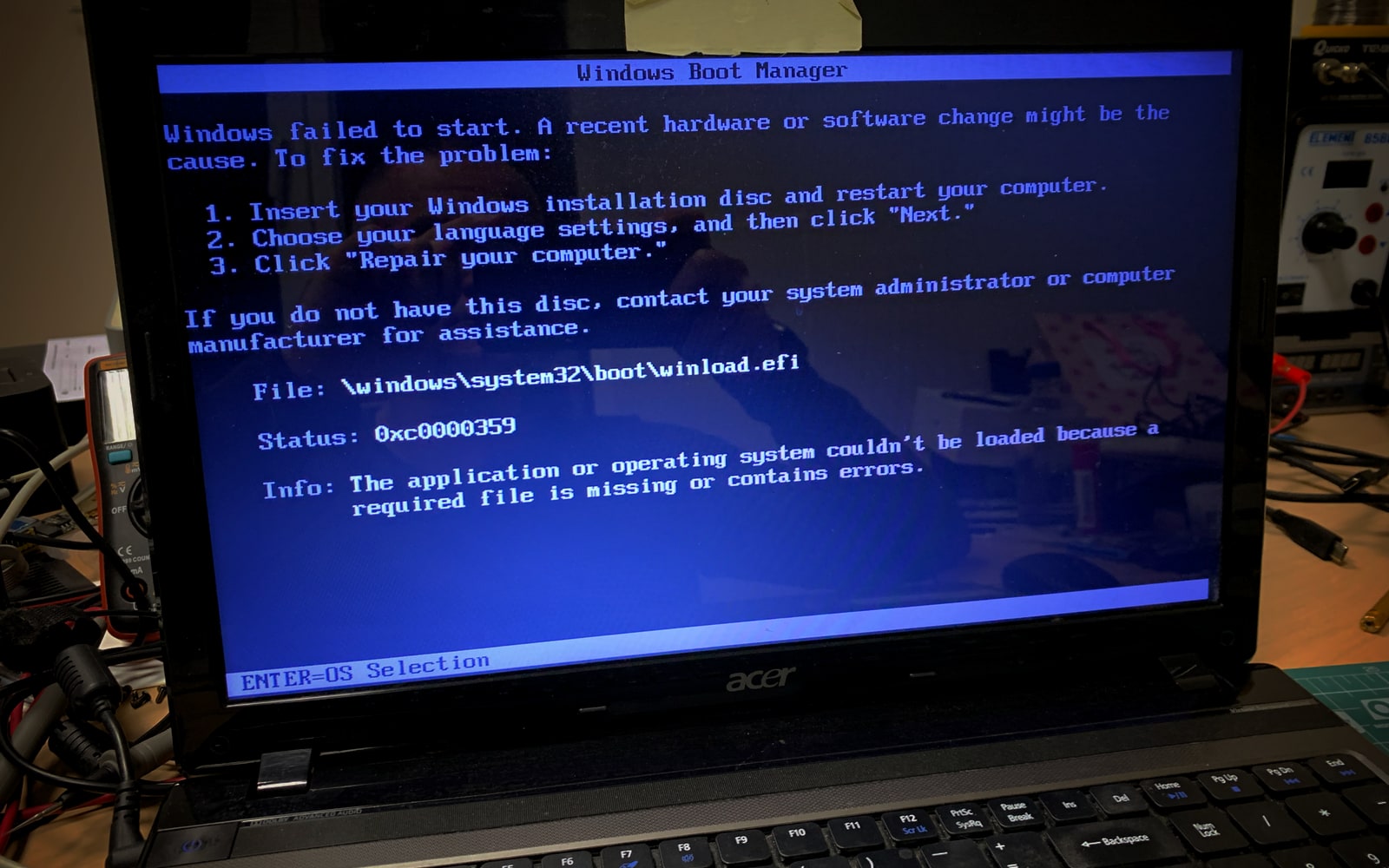 Ошибка 0xc0000359 при установке Windows 10