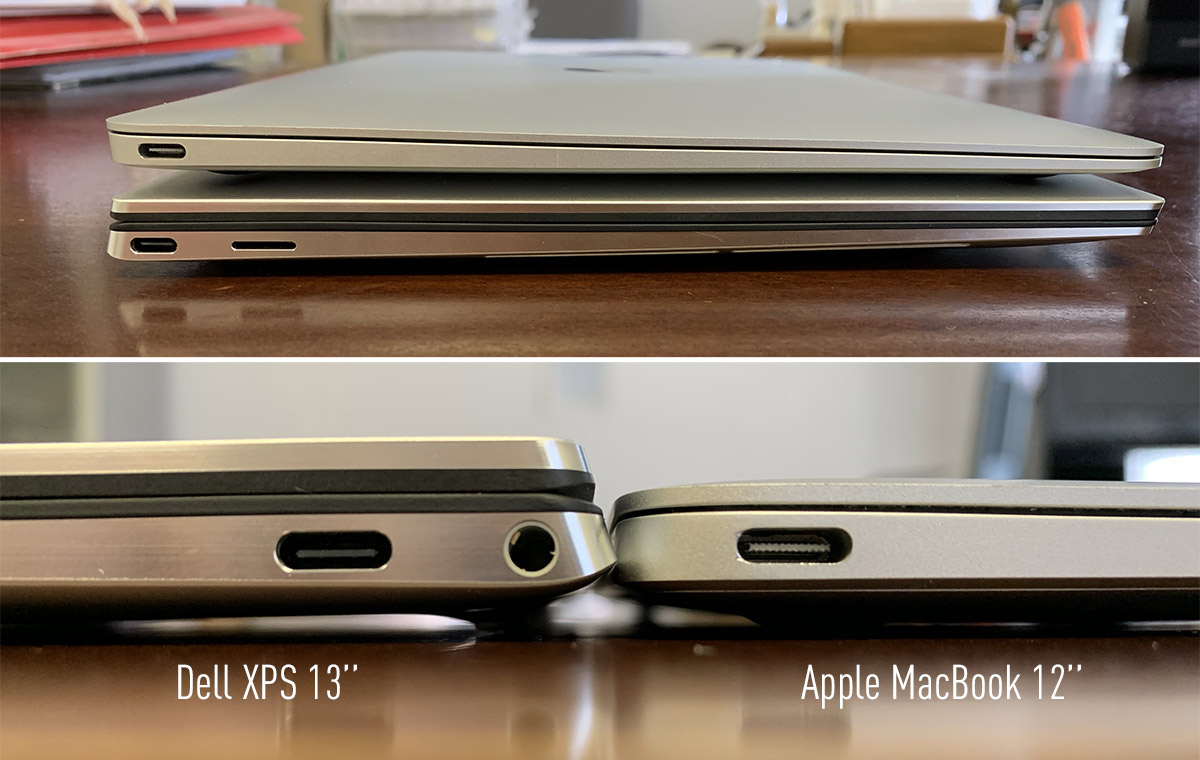 Сравнение толщины корпусов Dell XPS 13 и Apple MacBook 12