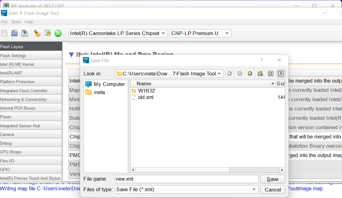 Сохраняем старую новую версию конфигурации файла прошивки в формате .xml