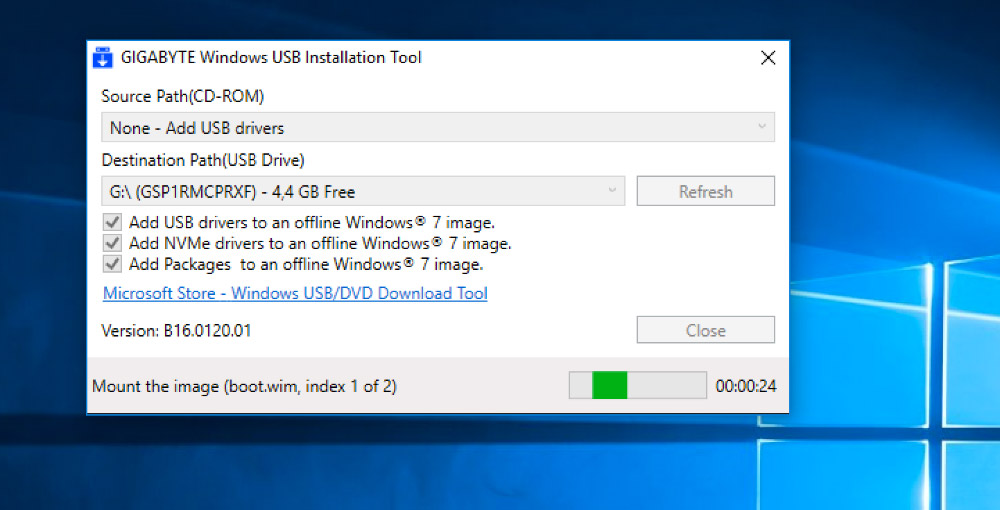 добавление драйверов драйверов USB 3.0 Gigabyte Windows USB Installation Tool