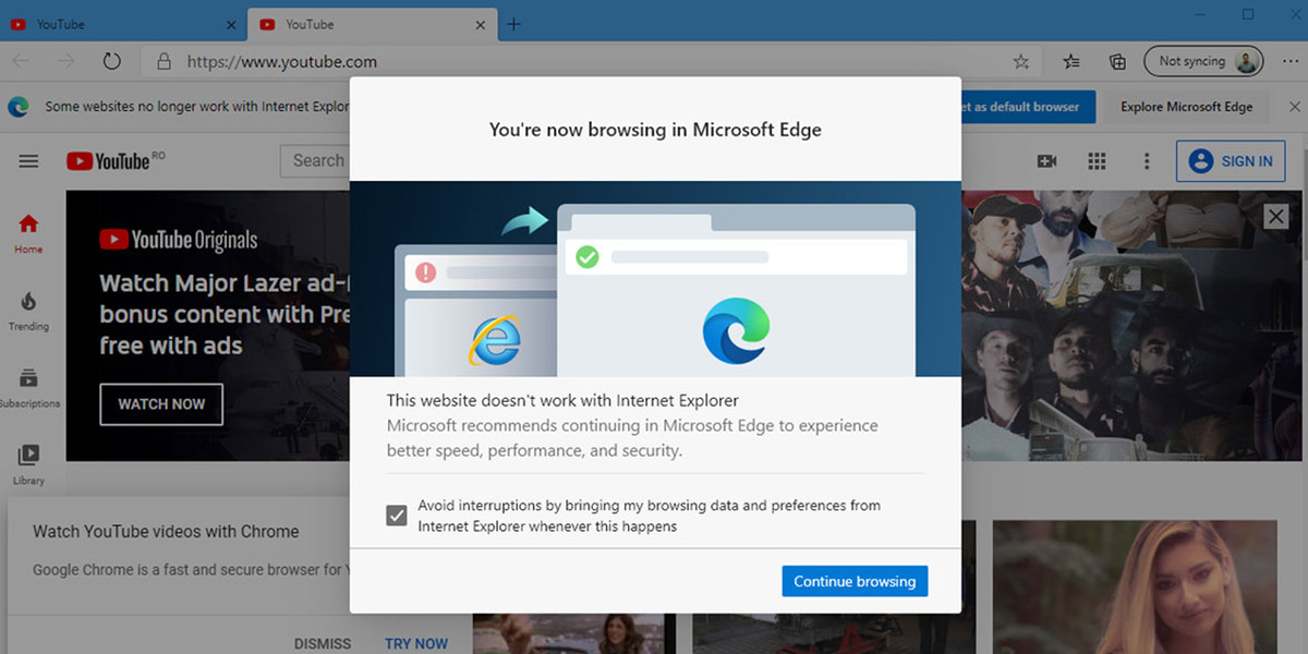 Браузер Internet Explorer больше не поддерживается