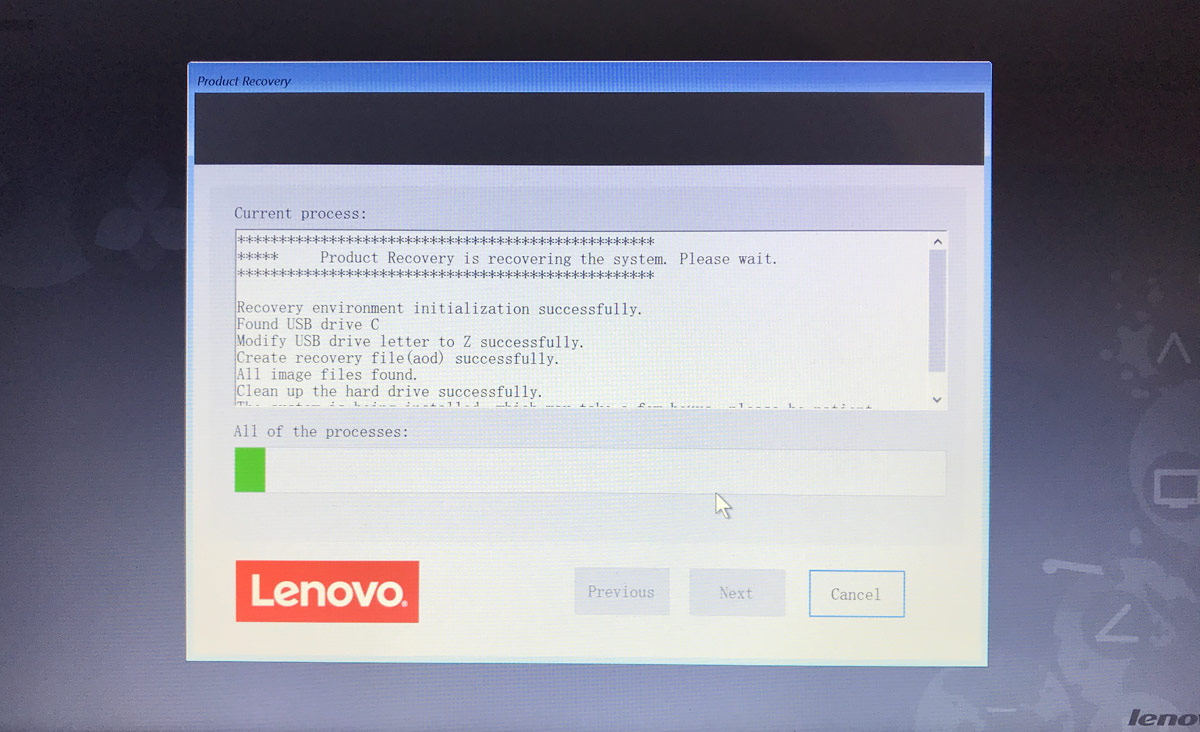 процесс восстановления ноутбука Lenovo с USB Recovery