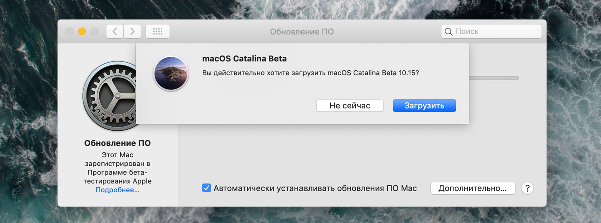 Установка бета-версии macOS Catalina