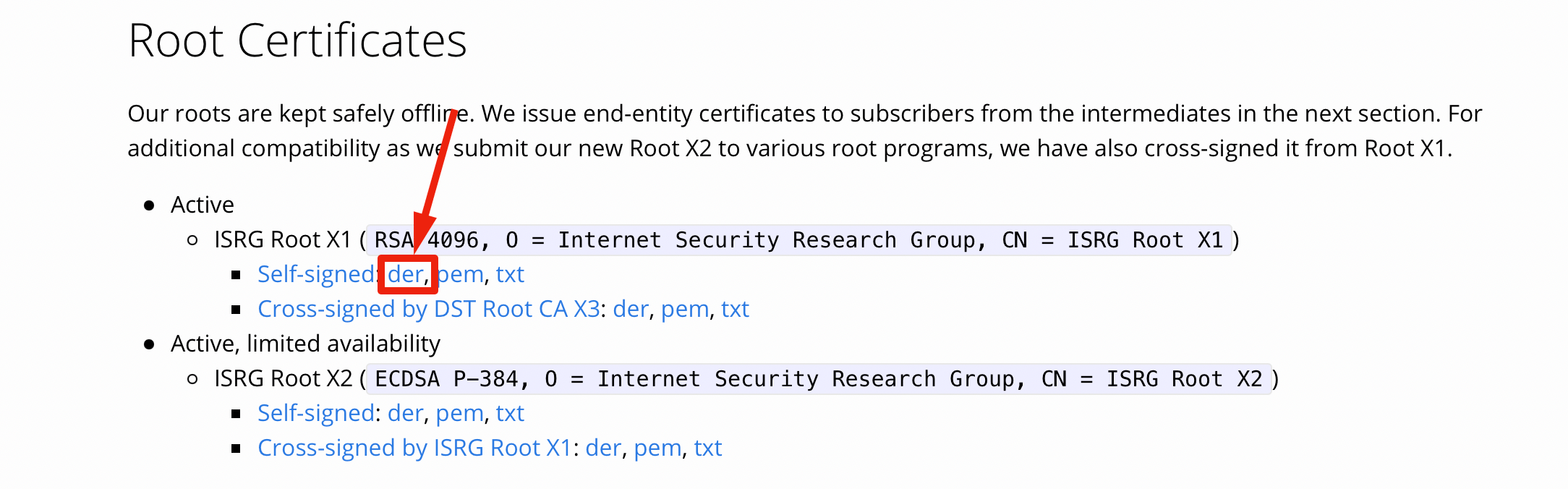 скачиваем корневой сертификат с официального сайта Let’s Encrypt
