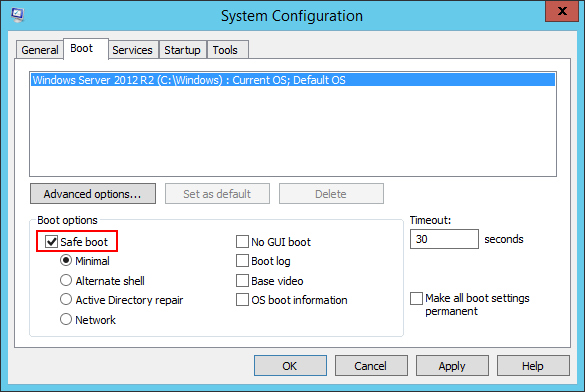 Включение безопасного режима загрузки Windows с помощью конфигурации системы (msconfig)