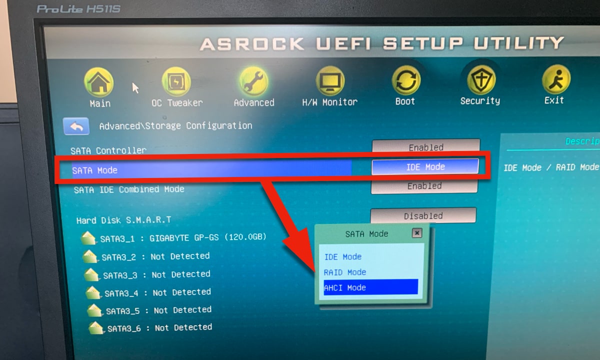 Переключение режима работы SSD накопителя c IDE на AHCI