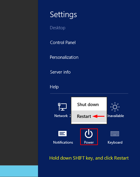 Перезагрузка Windows с удержанием клавиши Shift