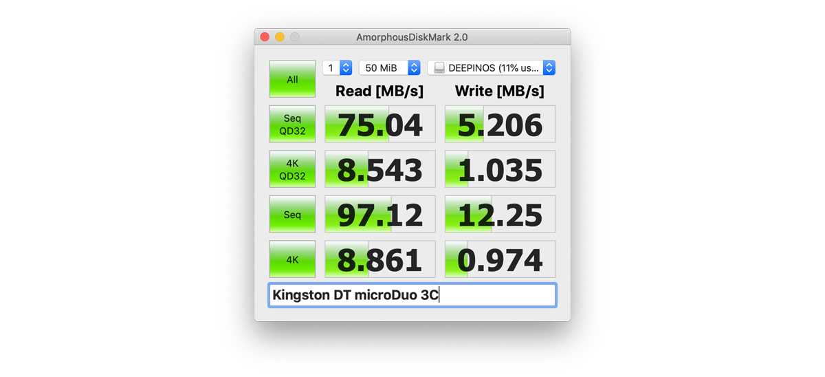 тест скорости Kingston DT microDuo 3с