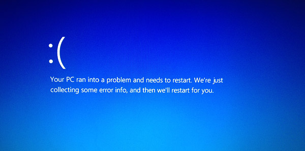 Your PC ran into a problem and needs to restart. We're just collecting some error info, and then we'll restart for you.